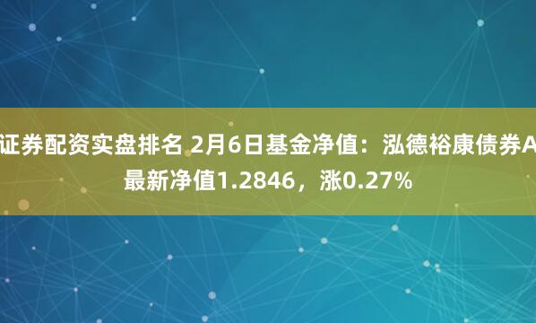 证券配资实盘排名 2月6日基金净值：泓德裕康债券A最新净值1.2846，涨0.27%