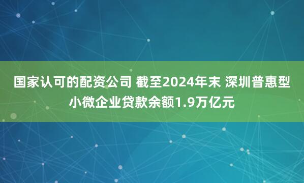 国家认可的配资公司 截至2024年末 深圳普惠型小微企业贷款余额1.9万亿元