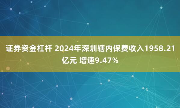 证券资金杠杆 2024年深圳辖内保费收入1958.21亿元 增速9.47%